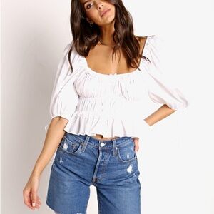 For Love and Lemons White Puff Sleeve Women's Top